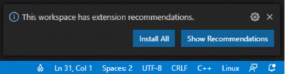 VS Code popup suggesting to install recommended packages
