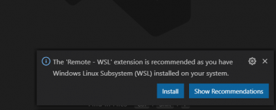 VS Code Remote - WSL extension popup